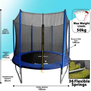 Dellonda 6ft Outdoor Trampoline  with Safety Enclosure Net, Anchors & Ladder