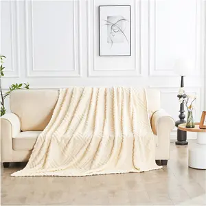 Large Sherpa Fleece Blanket  Fluffy Throw For Sofas, Bed, Armchair Jacquard Pattern King Size Throw Thermal Cream