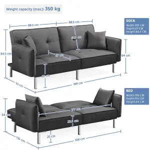 Yaheetech Dark Grey Fabric Convertible Sofa Bed with Adjustable Backrest