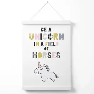 Cute Be a Unicorn Scandi Animal Poster with Hanger / 33cm / White