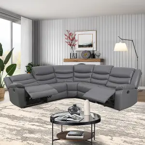 Sorreno Bonded Leather Recliner Corner Sofa In Dark Grey