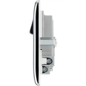 BG Chrome Single 13A Raised slim Switched Screwed Socket with USB, x2 & White inserts