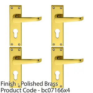 4 PACK - Straight Victorian Latch & EURO Lock Door Handle Polished Brass Lever Backplate