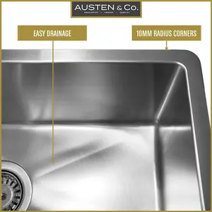 Austen & Co. Ravello Large 1.5 Bowl Stainless Steel Kitchen Sink. Left Hand Main Bowl, Lifetime Guarantee & Fast Delivery