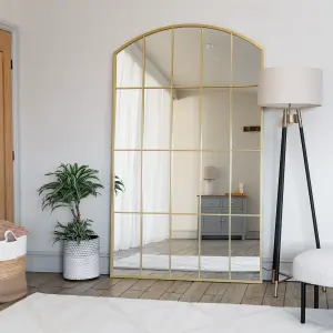 Jobu home - Tomi - Full Length Gold Metal Arched Lattice Window Mirror - 200cm x 120cm