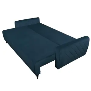 Roma 3 Seater Sofa Bed with Storage - Dark Blue (VELUTTO11)