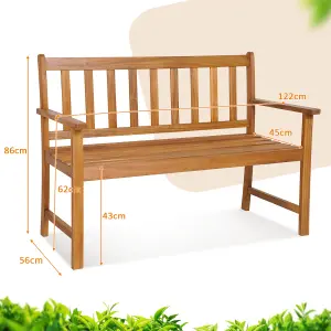 Costway 2-Person Outdoor Chair Garden Patio Wooden Loveseat Bench w/Armrests