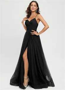 JJ's House Prom Dress Black Spaghetti Straps Long V-Neck Ball-Gown Princess Tulle 2025