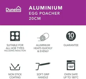 Dunelm Non-Stick Aluminium Egg Poacher, 20Cm, Black