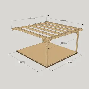 Wall Mounted Double Garden Pergola and Decking Kit - Wood - L480 x W480 cm - Rustic Brown