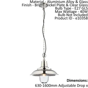 Ceiling Pendant Light Bright Nickel & Clear Glass 40W E27 Dimmable e10358