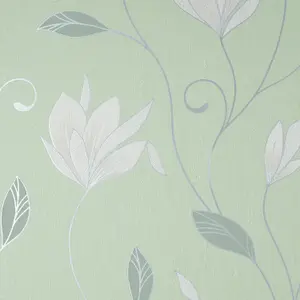 Crown Synergy Floral Green Wallpaper Glitter Silver Modern Feature Wall Vinyl