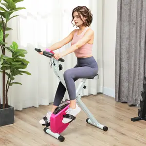 SPORTNOW Folding Exercise Bike with Heart-Rate Sensor for Home Use, Pink/White