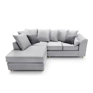 Chicago Velvet Left Facing Corner Sofa in Light Grey