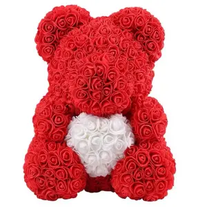 Red and White 40CM Artificial  Rose Teddy Bear Festivals Gift with Box and LED Light