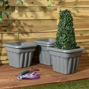 Wham 4x Vista Plastic Planter, Square Garden Plant Pot, Small Floor Pot (33cm, 16L, Pack of 4) Made in UK (Upcycle Grey)