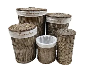 Wicker Round Laundry Basket With Lining Oak Brown Laundry Basket Large 59x44cm