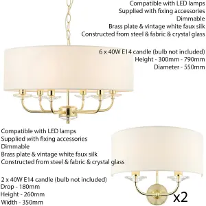 6 Bulb Ceiling Pendant Lamp & 2x Matching Twin Wall Light Modern Brass Plate