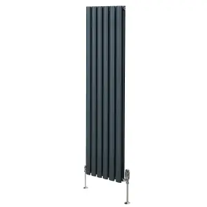 Oval Column Radiator & Valves - 1600mm x 360mm - Anthracite Grey