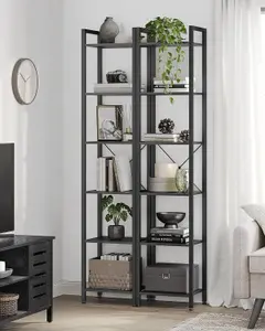 VASAGLE 6-Tier Bookshelf, Bookcase, Shelving Unit, Book Rack, for Office, Study, Industrial, Ebony Black and Black