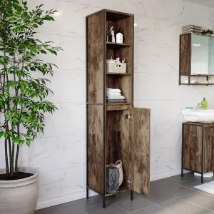 Lana Tall Matt Brown Single Freestanding Bathroom Cabinet (H)172cm (W)33cm