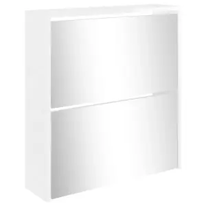 Shoe Cabinet with Mirror 2-Layer High Gloss White 63x17x67 cm