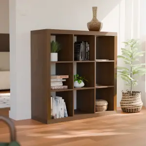 sweeek. 3-level cubic bookshelf with 9 compartments Basiks Walnut 111.2x39x111.2 cm