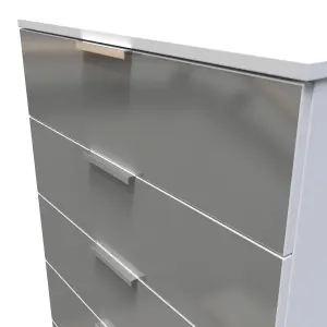 Poole 5 Drawer Chest in Uniform Grey Gloss & White (Ready Assembled)