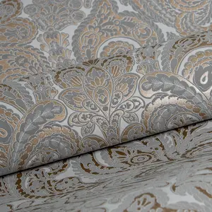 Galerie Adonea Ares Grey Copper Metallic Damask 3D Embossed Wallpaper Roll