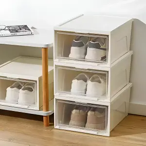 Stackable Plastic Shoe Box Shoe Storage 3Pcs in White