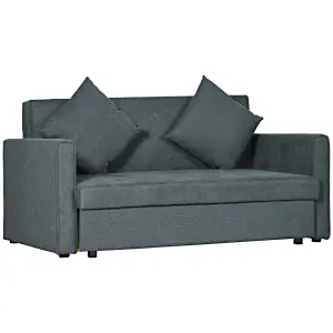 HOMCOM 2 Seater Sofa Bed Convertible Bed Settee w/ 2 Cushions Storage Dark Grey