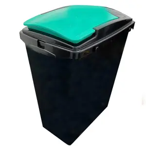 Set Of 3 Black Base 40 Litre Recycling Waste Utility Interlocking Bins With Colour Coded Lids