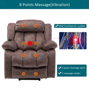 Power Massage Lift Recliner Chair with Heat & Vibration for Elderly, Heavy Duty and Safety Motion Reclining Mechanism, Brown