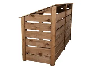 Slatted wooden log store W-227cm, H-126cm, D-88cm - brown finish