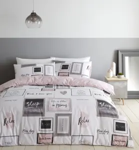 Catherine Lansfield Bedding Sleep Dreams Duvet Cover Set with Pillowcase Blush Pink