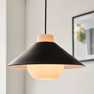 Luminosa Merano Pendant Ceiling Light Matt Black & Matt White Glass