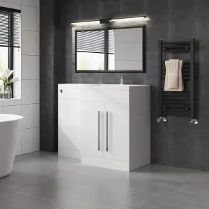 SunDaze Gloss White Bathroom Combined Furniture 1100mm L Shape Vanity Unit Right Handed with Basin Sink