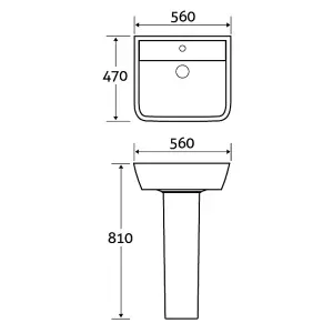 Thornfield White Ceramic Basin Sink & Pedestal with 1 Tap Hole