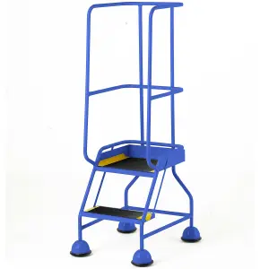 2 Tread Mobile Warehouse Steps & Guardrail BLUE 1.5m Portable Safety Stairs