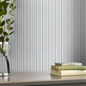 Laura Ashley Heacham Blue Stripe Smooth Wallpaper Sample