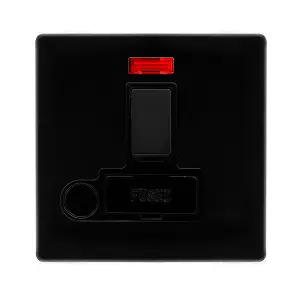 Matt Black Screwless Plate 13A Fused   Connection Unit Switched With Neon With Flex - Black Trim - SE Home