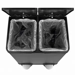 Dihl Black 60 Litre Dual Recycle Pedal Bin 2x 30L Removable Buckets Soft Close Lids