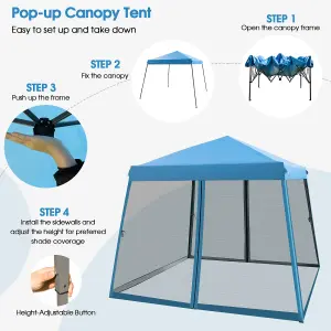 Costway Patio Outdoor Instant Pop-up Canopy Slant Leg Mesh Tent Foldable Gazebo