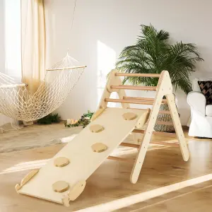 Costway Wooden Climbing Triangle Ladder Toddlers Climbing Toy w/ Reversible Ramp