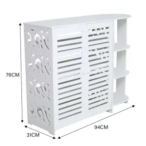 4 Tier White Modern Shoe Storage Cabinet with Double Doors and Open Shelf for Entryway