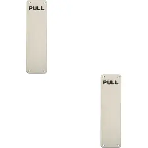 2x Pull Engraved Door Finger Plate 300 x 75mm Satin Stainless Steel Push Plate