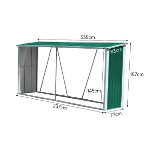 Outdoor Metal Log Store 11x3ft Large Garden Log Rack Firewood Storage Shed,Green