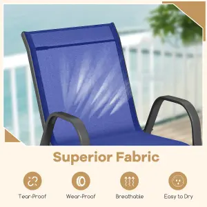 Costway Set of 2 Patio Chairs Stackable Metal Breathable Fabric Dining Chair