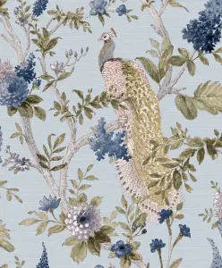 Galerie Cottage Chic Blue Floral Peacock Wallpaper Roll