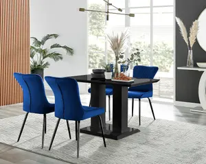 Furniturebox Imperia 4 Modern Black High Gloss Dining Table and 4 Blue Nora Black Leg Chairs